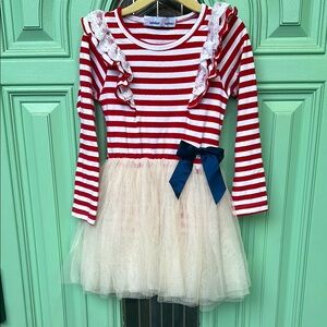 Red and White Striped Dress with Tulle Skirt